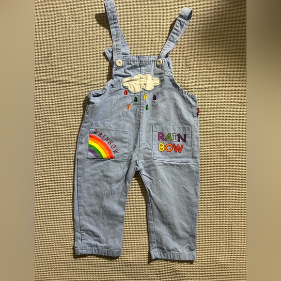 Light blue rainbow overalls 12 months - Picture 1 of 9
